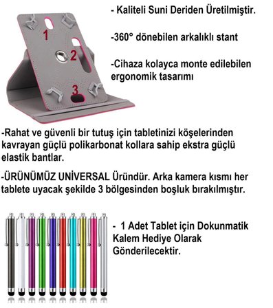 Samsung Galaxy TabA7 Sm-t227 Lte 8.7"İçin Uyumlu Standlı Tablet Kılıfı+Nano Kırılmaz Ekran Koruyucu+Dokunmatik Kalem