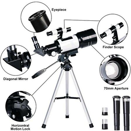 Profesyonel Astronomik Monoklüler 150x Büyütme Teleskop - F30070m