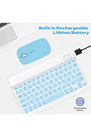 T C L TAB 10L Gen 4 10.1" Tablet için Uyumlu Slim Şarjlı Türkçe Bluetooth Klavye / Mouse Seti