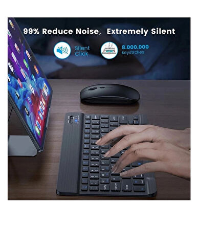 Samsung Tab S10 FE+ Plus 13.1" Tablet için Uyumlu Slim Şarjlı Türkçe Bluetooth Klavye ve Mouse Seti
