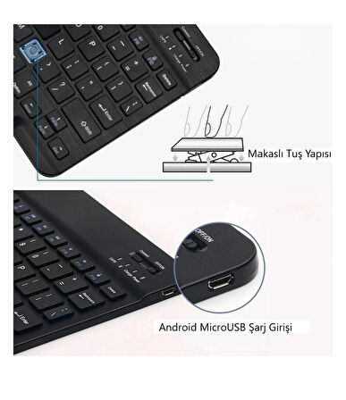 Samsung Tab S10 FE+ Plus 13.1" Tablet için Uyumlu Slim Şarjlı Türkçe Bluetooth Klavye ve Mouse Seti