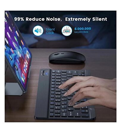 Y700 Tablet İçin Uyumlu Slim Şarjlı Türkçe Bluetooth Klavye ve Mouse Seti