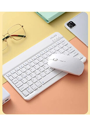 Hometech Alfa 10TX Pro Tablet İçin Uyumlu Slim Şarjlı Türkçe Bluetooth Klavye ve Mouse Seti