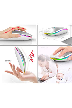 Samsung Galaxy Tab A11 8.7" Tablet İçin Uyumlu RGB LED Işıklı Bluetooth+2.4Ghz Kablosuz Şarjlı Mouse