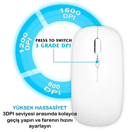 HUAWEI Matepad 12X 12" Tablet İçin Uyumlu Slim Bluetooth Şarjlı 2.4Ghz Kablosuz Mouse