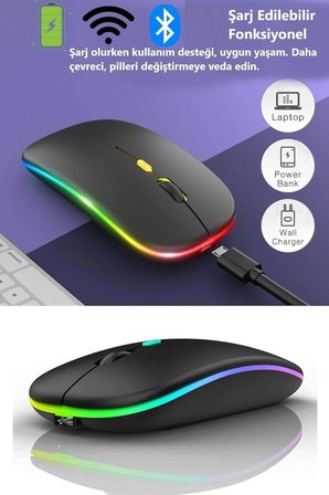 Honor Pad 10 12" Tablet İçin Uyumlu RGB LED Işıklı Bluetooth+2.4Ghz Kablosuz Şarjlı Mouse
