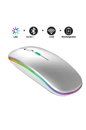 Samsung Tab S10 FE/FE+ Plus Tablet İçin Uyumlu RGB LED Işıklı Bluetooth+2.4Ghz Kablosuz Şarjlı Mouse