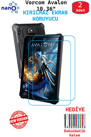 2 ADET Vorcom Avalon 10.36" Tablet İçin Tam Uyumlu Ekran Koruyucu Şeffaf Cam Nano HD Esnek Kırılmaz