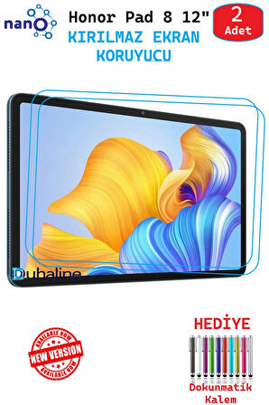 2 ADET Honor Pad 8 12" Tablet İçin Tam Uyumlu Ekran Koruyucu Şeffaf Cam Nano HD Esnek Kırılmaz