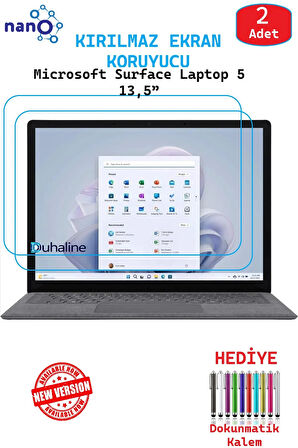 2 ADET Microsoft Surface Laptop 5 13,5” İçin Tam Uyumlu Ekran Koruyucu Cam Nano HD Esnek Kırılmaz