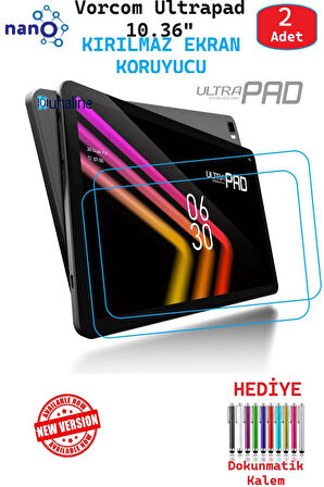 2 ADET Vorcom Ultrapad PRO 10.36" Tablet İçin Tam Uyumlu Ekran Koruyucu Cam Nano HD Esnek Kırılmaz