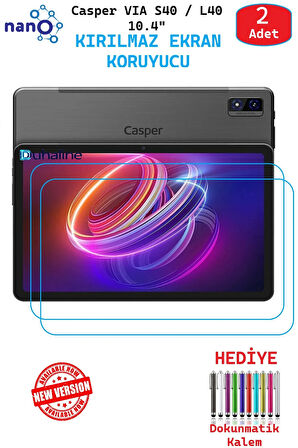 2 ADET Casper VIA S40 L40 10.4" Tablet Tam Uyumlu Ekran Koruyucu Şeffaf Cam Nano HD Esnek Kırılmaz