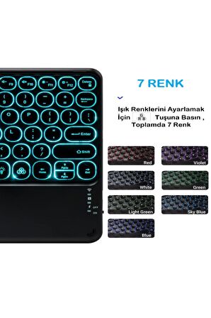 Vorcom SXPro 10" Tablet Uyumlu Şarjlı Touchpadli Yuvarlak Tuş RGB Bluetooth Klavye