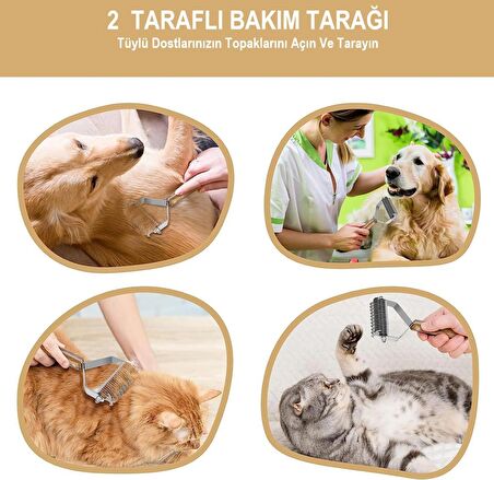 Ahşap Saplı Çift Taraflı Kedi Köpek Bakım Kıtık Tüy Topak Açıcı Metal Dişli Evcil Hayvan Tarağı