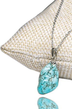 Sertifikalı Ham Işlenmemiş Doğal Firuze Taşı Kolye (Turkuaz Taşı)