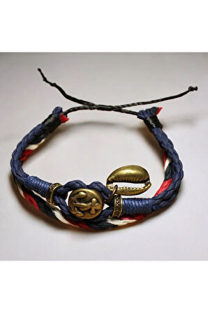 Çapa ve Deniz Kabuğu Figürlü İp Sargılı Ayarlanabilir Deniz Temalı  Bileklik