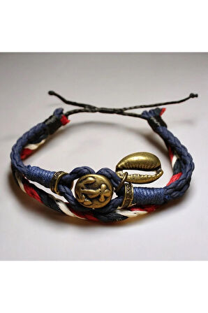 Çapa ve Deniz Kabuğu Figürlü İp Sargılı Ayarlanabilir Deniz Temalı  Bileklik