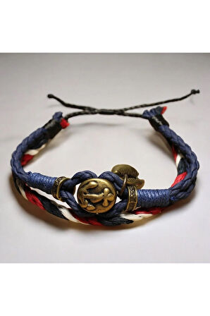 Çapa ve Deniz Kabuğu Figürlü İp Sargılı Ayarlanabilir Deniz Temalı  Bileklik