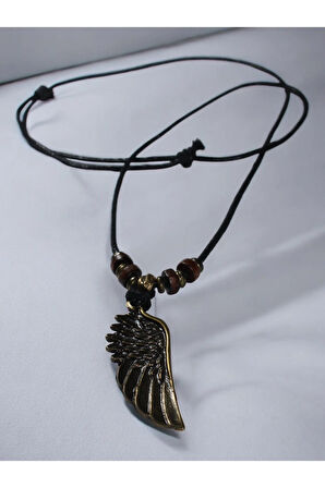 El Yapımı Kanat Kolye – Ayarlanabilir Pamuk İpli & Ahşap Boncuklu