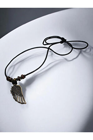 El Yapımı Kanat Kolye – Ayarlanabilir Pamuk İpli & Ahşap Boncuklu