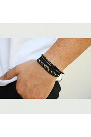 Siyah Gemici Düğümlü El Yapımı Bileklik – Ayarlanabilir Asansör Bağlı Unisex Tasarım