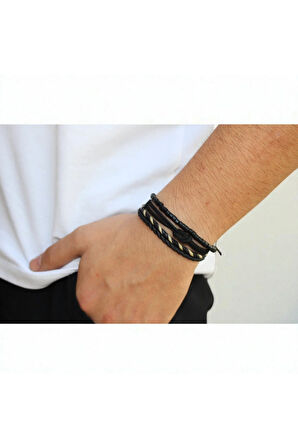 Siyah Gemici Düğümlü El Yapımı Bileklik – Ayarlanabilir Asansör Bağlı Unisex Tasarım