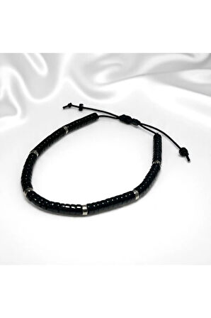 Doğal Siyah Oniks Taşlı El Yapımı Bileklik – Ruh Dinginliği ve Enerji Dengeleyici