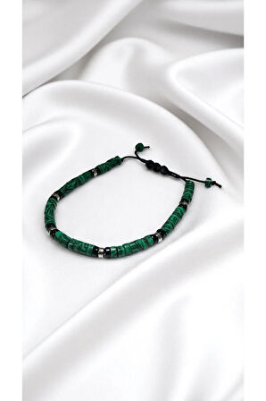 Doğal Malakit Taşlı El Yapımı Bileklik – Stres Dengeleyici Unisex Tasarım