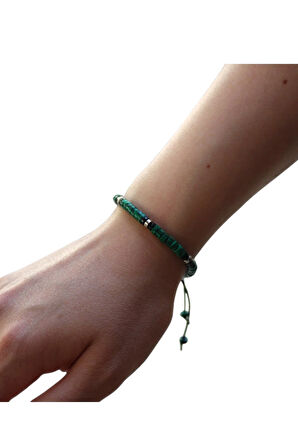 Doğal Malakit Taşlı El Yapımı Bileklik – Stres Dengeleyici Unisex Tasarım