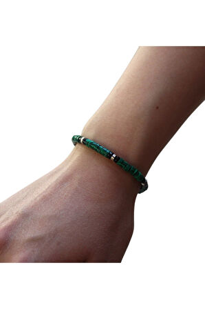 Doğal Malakit Taşlı El Yapımı Bileklik – Stres Dengeleyici Unisex Tasarım