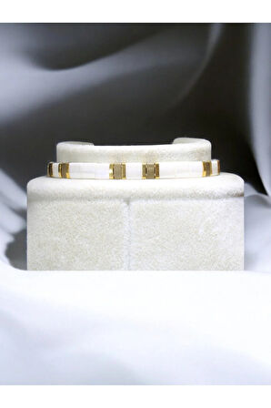 Tila Boncuklarla Zarif ve Renkli Bileklikler Serisi -  Antik Sarı - Beyaz