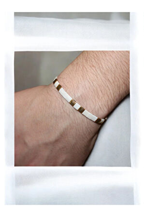 Tila Boncuklarla Zarif ve Renkli Bileklikler Serisi -  Antik Sarı - Beyaz