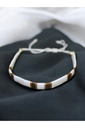 Tila Boncuklarla Zarif ve Renkli Bileklikler Serisi -  Antik Sarı - Beyaz