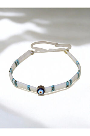 Tila Boncuklarla Zarif Ve Renkli Bileklikler Serisi - Mavi Beyaz Nazar Boncuklu