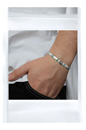 Tila Boncuklarla Zarif Ve Renkli Bileklikler Serisi - Mavi Beyaz Nazar Boncuklu