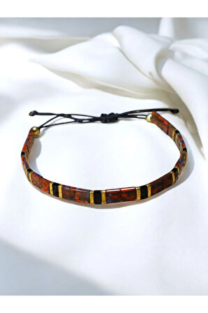 Tila Boncuklarla Zarif ve Renkli Bileklikler Serisi - Desenli Kızıl