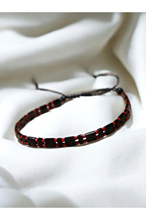 Tila Boncuklarla Zarif Ve Renkli Bileklikler Serisi - Kırmızı Miyuki - Siyah Tila