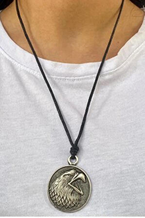 Kartal Zamak Motifli Tasarım Ayarlanabilir Pamuk İp Kolye 02