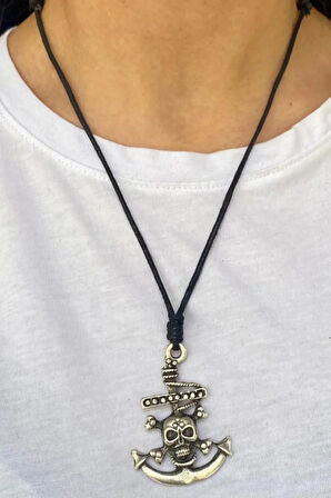 İskelet Çapa Zamak Motifli Ayarlanabilir Pamuk İp Tasarım Kolye 06