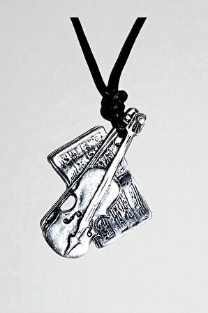 Keman Zamak Motifli Ayarlanabilir Pamuk İp Tasarım Kolye 08