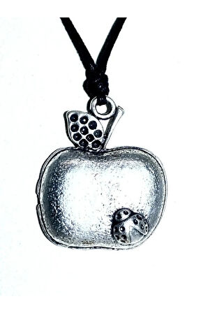 Elma Zamak Motifli Ayarlanabilir Pamuk İp Tasarım Kolye 10