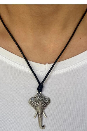 Fil Motifli Kolye – Zamak Metal Tasarım, Ayarlanabilir Pamuk İp