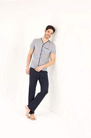 VİSKON KUMAŞ ERKEK 3'LÜ PJAMA TAKIMI