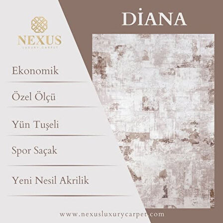Nexus Halı Diana 258 Gri Akrilik Yumuşak Silinebilir Keçeleşmez Leke Tutmaz Modern Halı