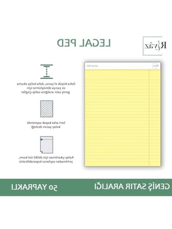 Sarı Renkli Legal Pad, 50 Yaprak, Geniş Satır Aralığı
