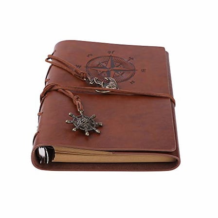 Vintage doldurulabilir notebook, birinci sınıf PU-Deri klasik kabartmalı Travel Journal günlük boş sayfa ve retro kolye ucu