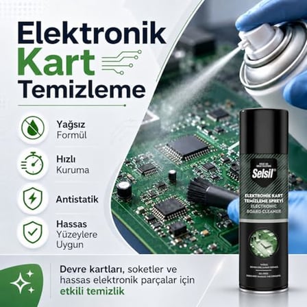 Selsil Elektronik Kart Temizleme Spreyi 200 ml Yağsız Antistatik Devre Temizleyici Sprey 1-2-3-5 Adet
