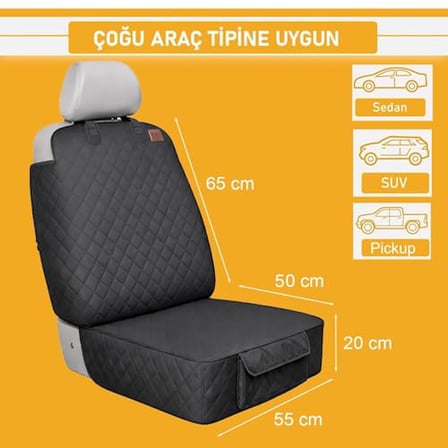 Haegs Evcil Hayvan Oto Ön Koltuk Kılıfı - Araç Köpek Koltuk Koruma Örtüsü, Oto Koruyucu Kılıf, Gri