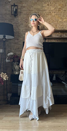 Kadın Astarlı Brode Gofre Kumaş Etek