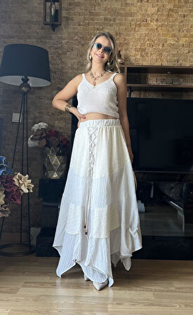 Kadın Astarlı Brode Gofre Kumaş Etek